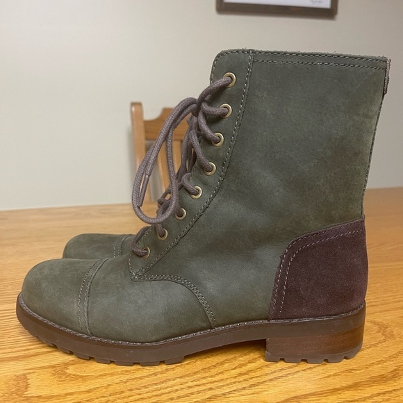 UGG Olive Green Brown Colorblock Suede Kilmer Combat Boots Size 8.5 - Picture 6 of 7
